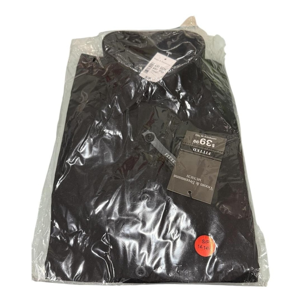 Vroom & Dreesmann Dress Shirt Mens Small 14-14.5 Black Fitted NWT Button Front